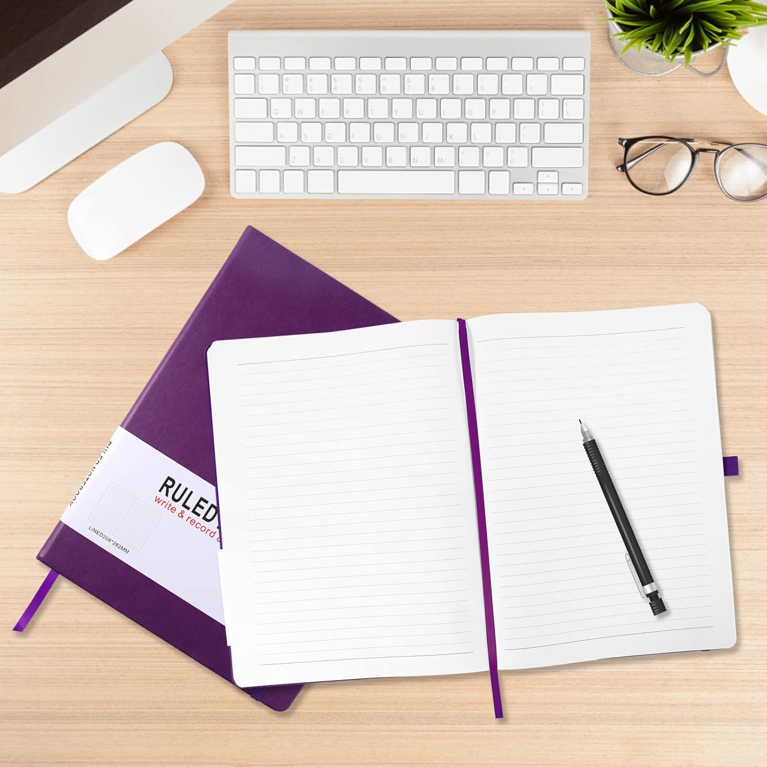 Thumbnail 6 de HIJYOO A4 Hardcover Notebook (160 pages) with Elastic Closure, Bookmark & Pen Loop, Purple