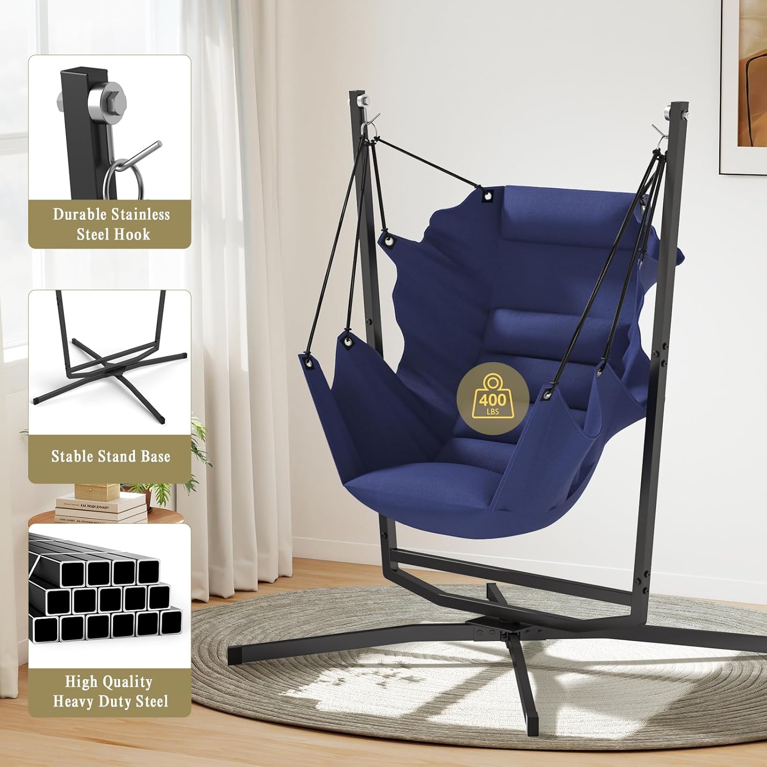 Thumbnail 5 de 360° Swivel Hammock Chair 180kg