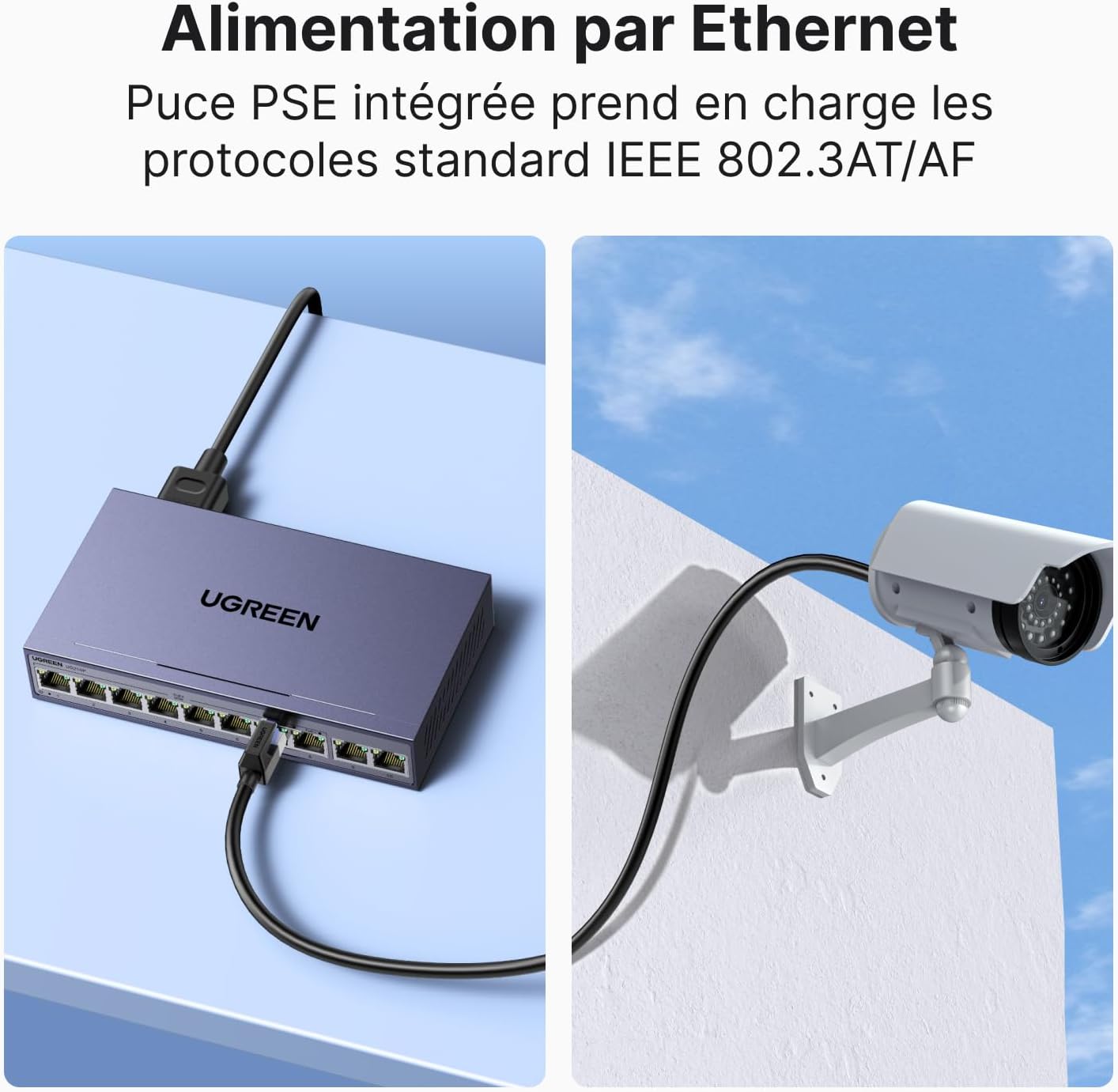 Detalle de UGREEN 10-poorts Gigabit-switch met 8 PoE-poorten, 2 uplinks en 60 W