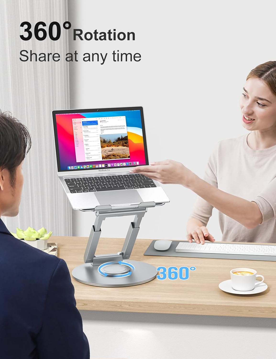 Detalle de tounee Laptop Ständer höhenverstellbar mit 360° drehbarer Basis – ergonomischer Standfuß für Laptops 10–17" (silber)