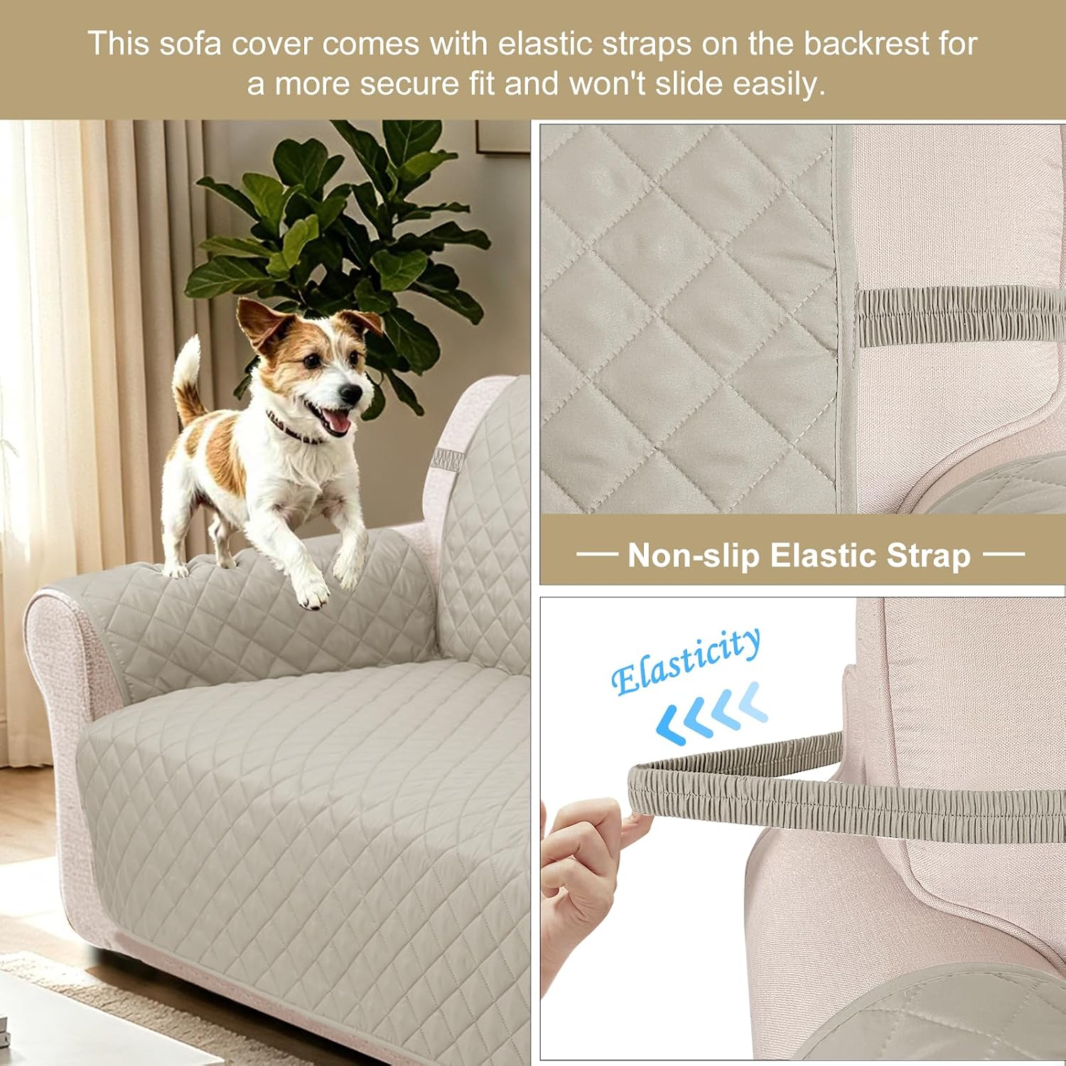 Detalle de Luxshare Home Reversible 4 Seater Sofa Cover 91 Inch Beige ๐