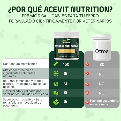 Detalle de Alivio Alergia Perros de Acevit Nutrition 150 uds: suplemento inmunológico y de piel para mascotas