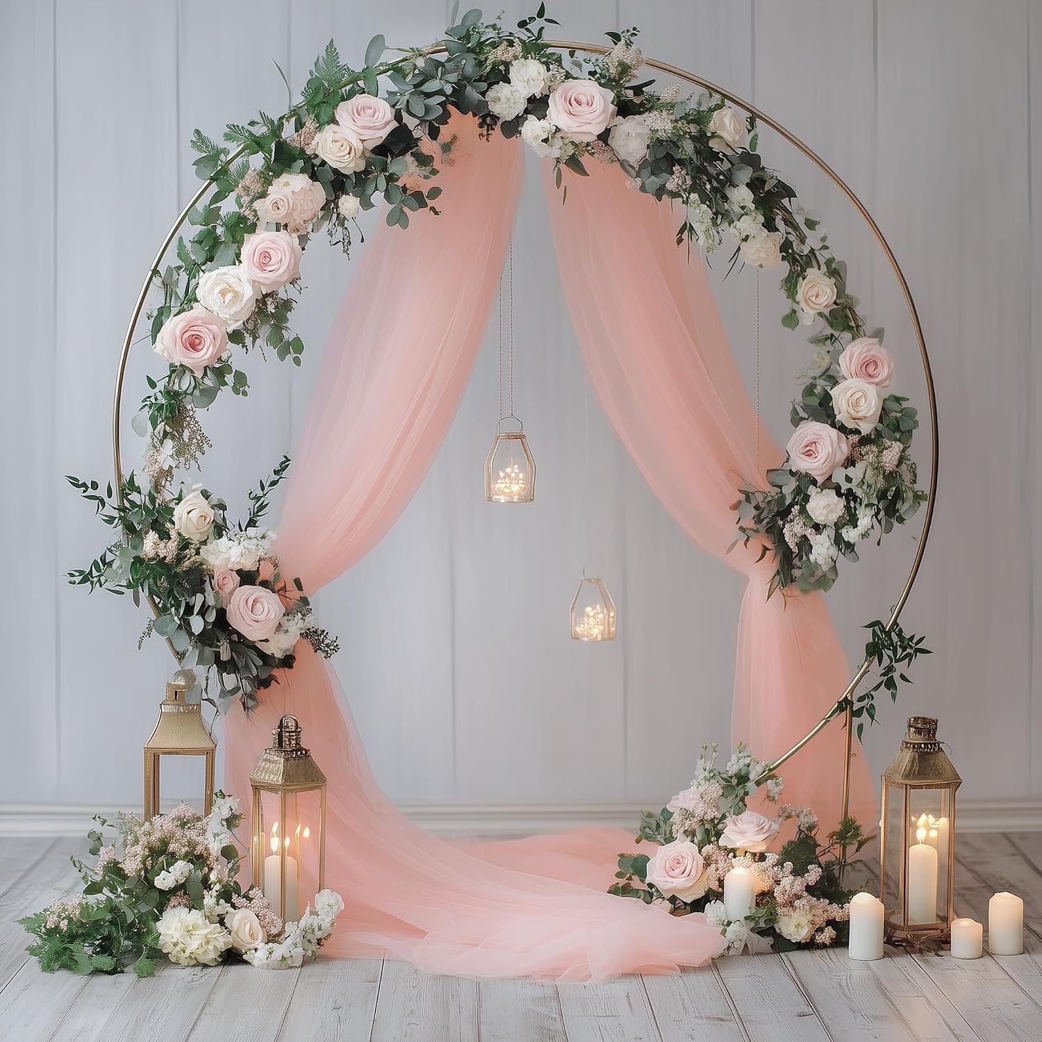 Detalle de Xiomot 3-Panels Wedding Arch Draping Fabric, 28.7" x 20 ft, Blush Sheer Chiffon Backdrop
