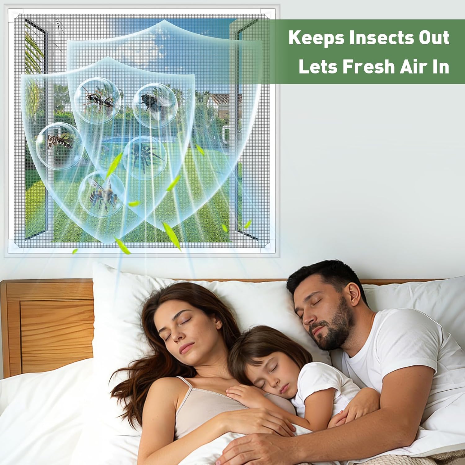 Thumbnail 3 de OWYR Magnetic Fly Screens for Windows Fit Max 151x180cm (DIY adjustable magnetic window net) – White frame, grey mesh