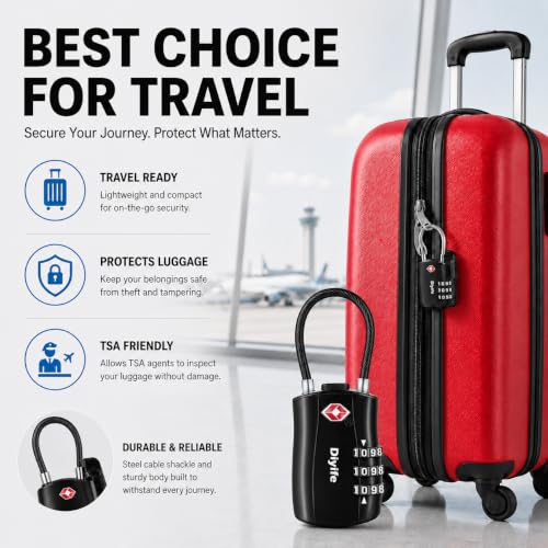 Thumbnail 4 de Diyife TSA Approved Luggage Locks with Flexible Steel Cable