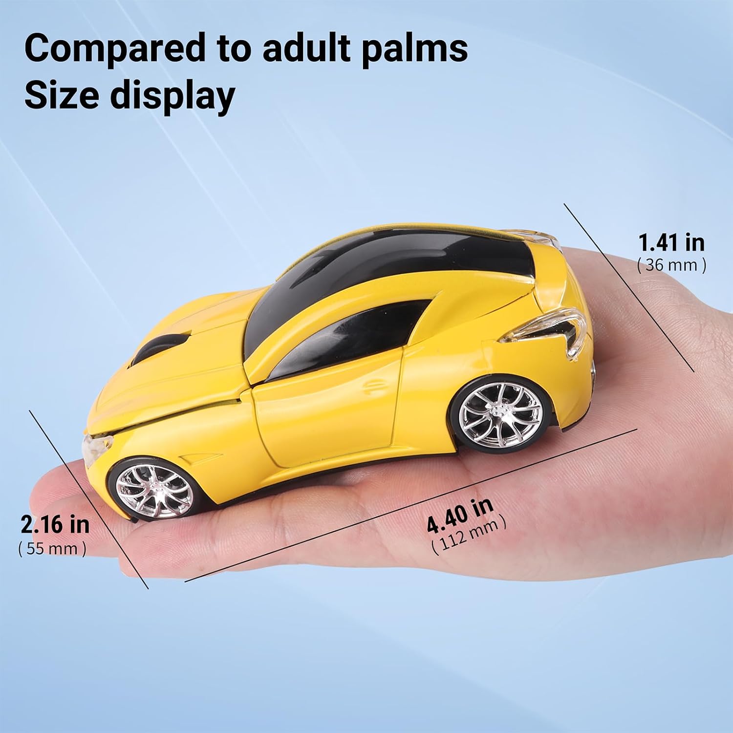 Detalle de elec Space Wireless Mini Mouse, Yellow Sports Car Design, Case, 10m Range