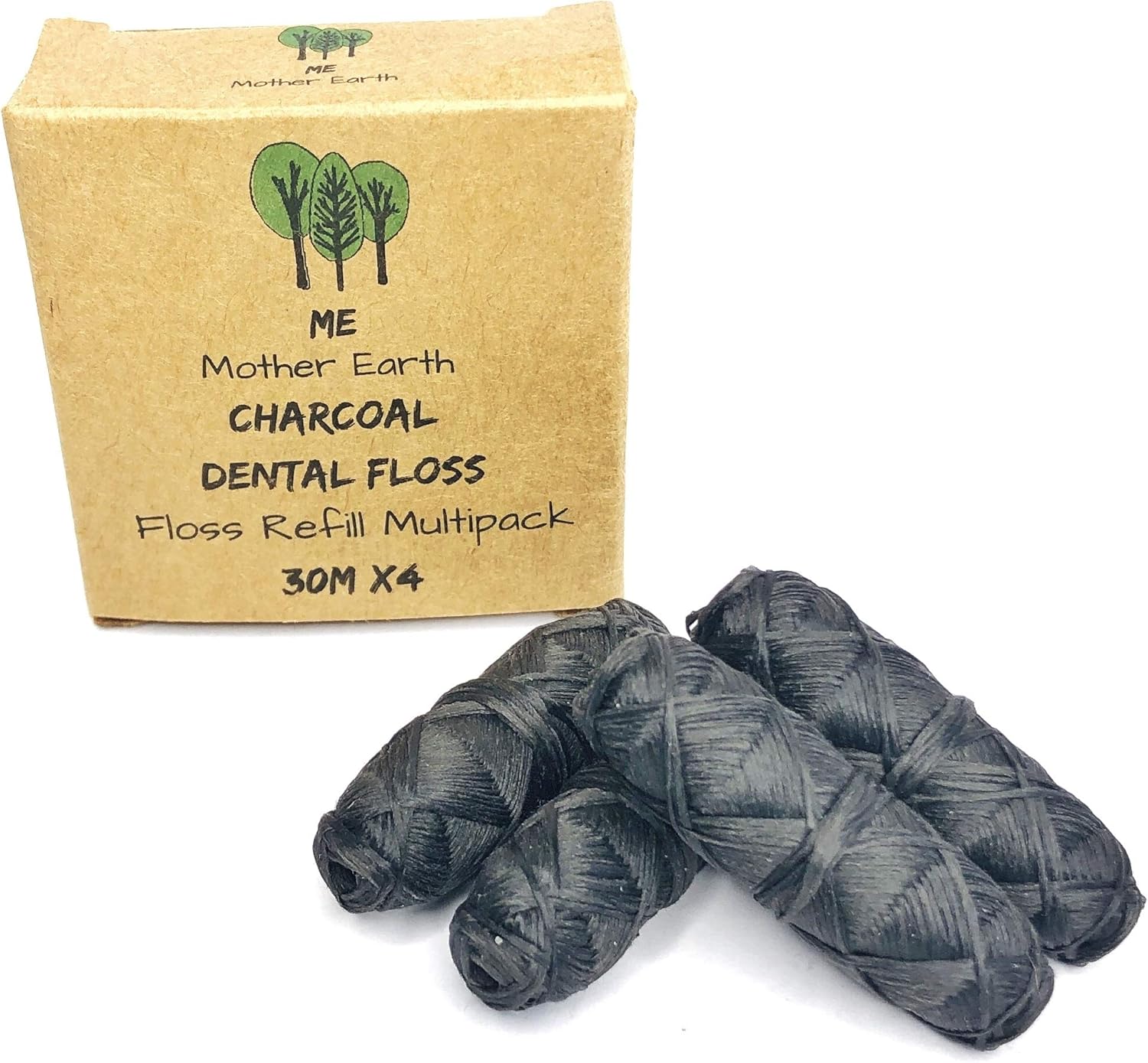 Detalle 2 de Vegan Biodegradable Bamboo Charcoal Dental Floss Refill Pack (4 x 30M) with Peppermint, Eco-Friendly