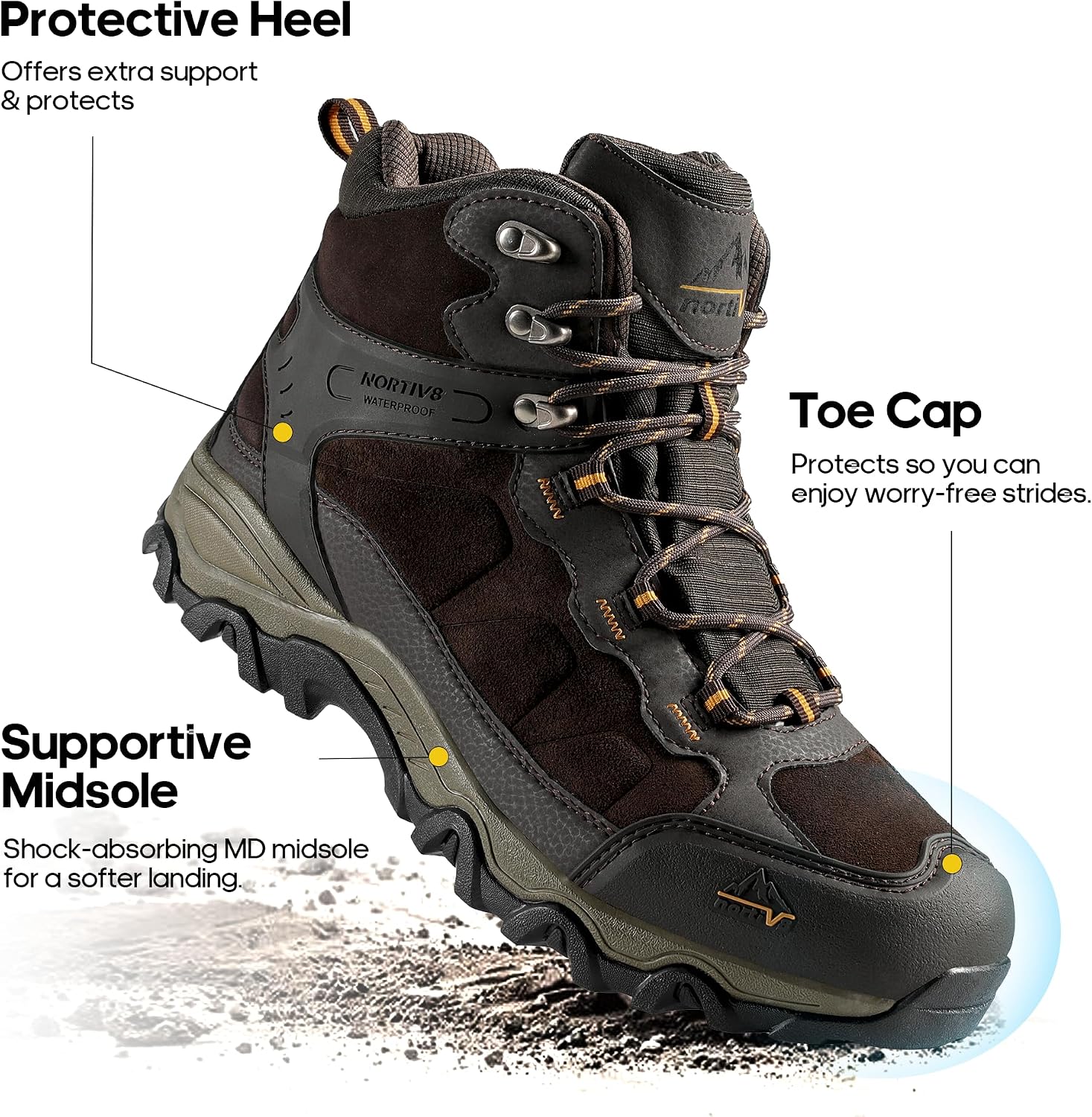 Detalle 2 de NORTIV 8 Men’s Waterproof Mid Hiking Boots, Paladin Outdoor Trekking Shoes