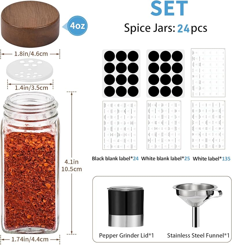 Detalle 2 de Yangbaga 24Pcs Glass Spice Jars ⚖