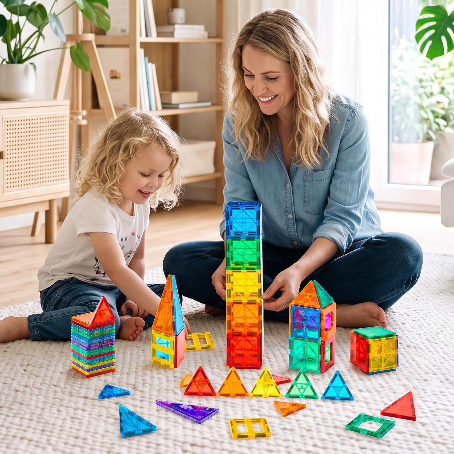 Detalle de Gemmicc Magnetic Tiles 100 PCS with 2 Cars (STEM Approved Magnet Building Set)