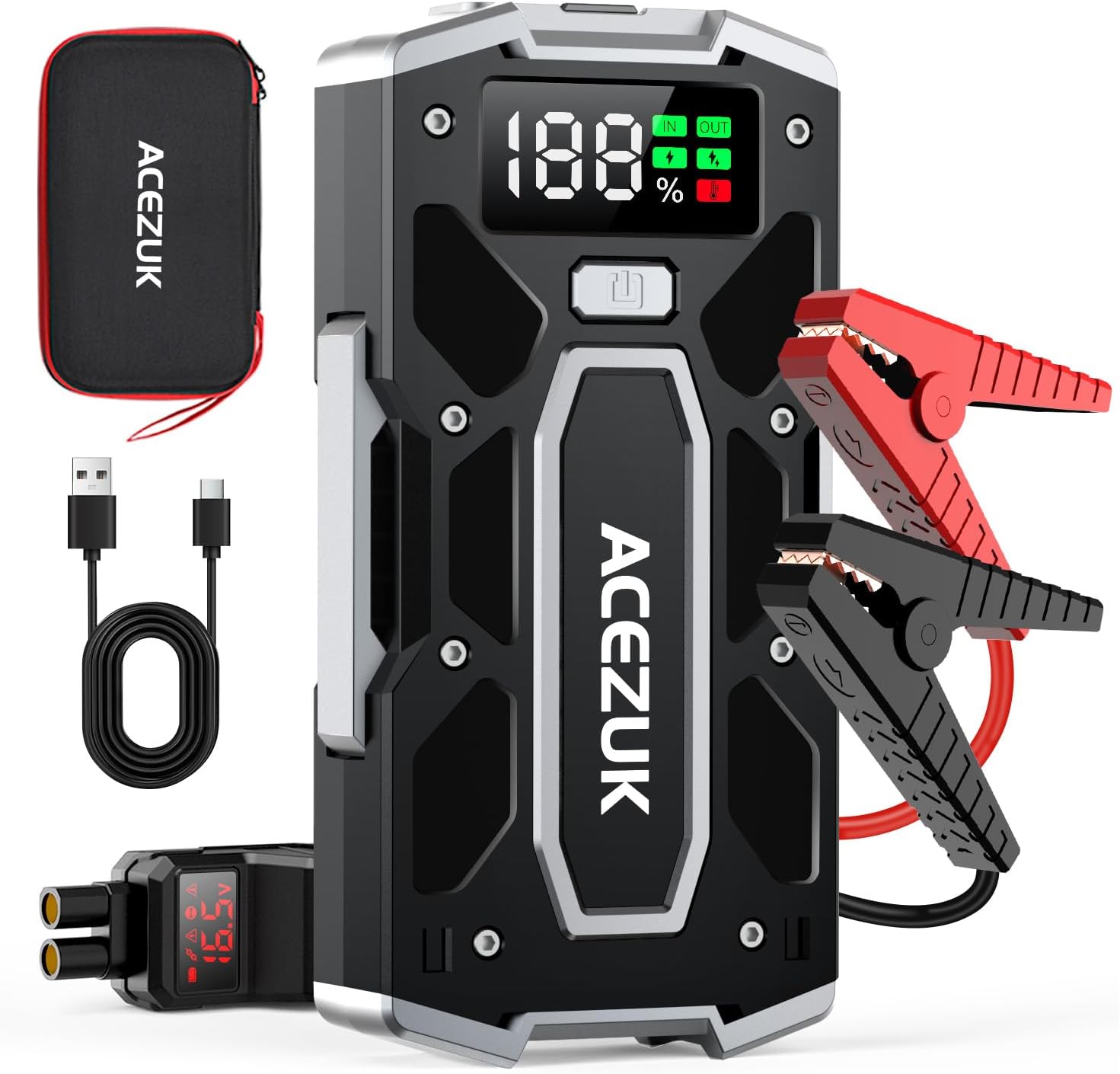 Detalle de ACEZUK Avviatore Batteria Auto M02 da 9000 A: Avvio di Emergenza per Auto, Moto e Oltre