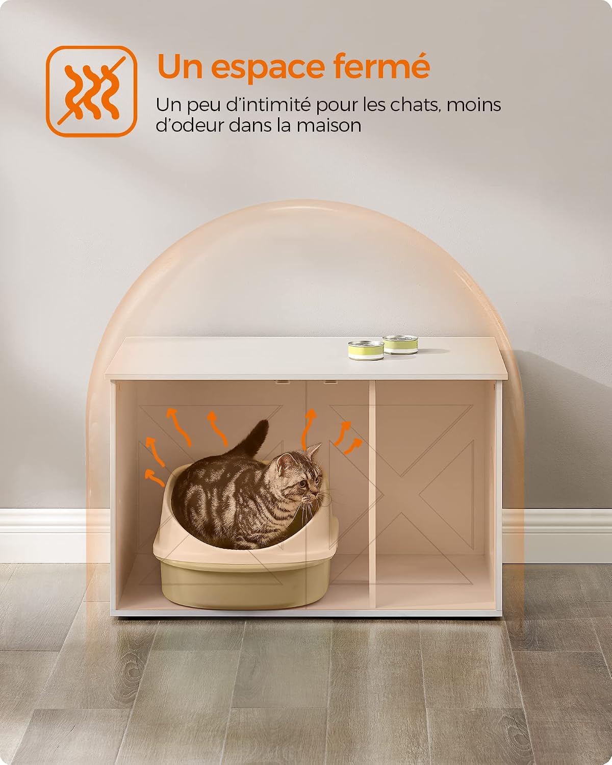 Detalle de Feandrea Maison de Toilettes pour Chat — Cache-litière et niche blanche, 80 x 53 x 50 cm