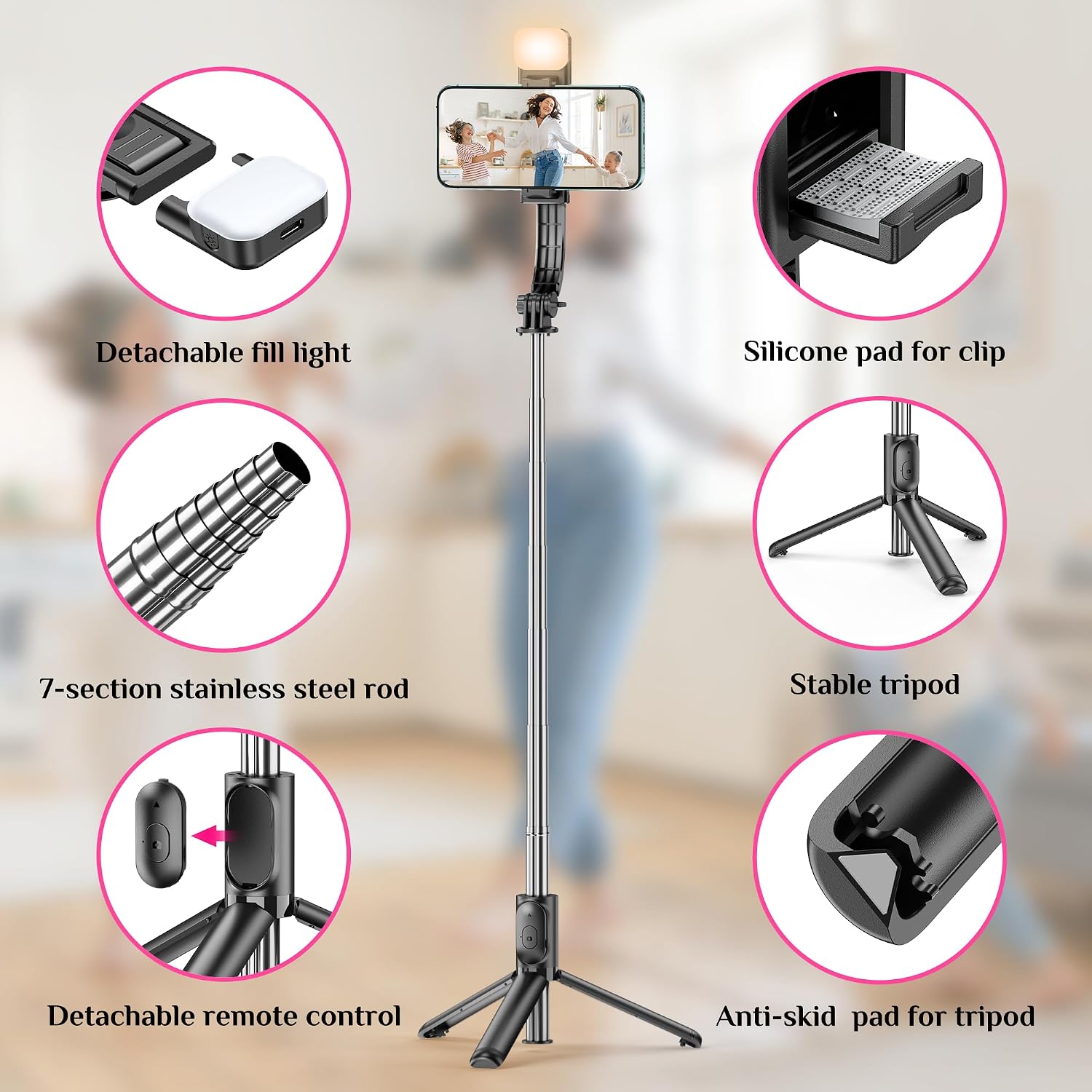 Thumbnail 5 de SelfieShow Q01SBLACK Selfie Stick Tripod with Fill Light and Remote