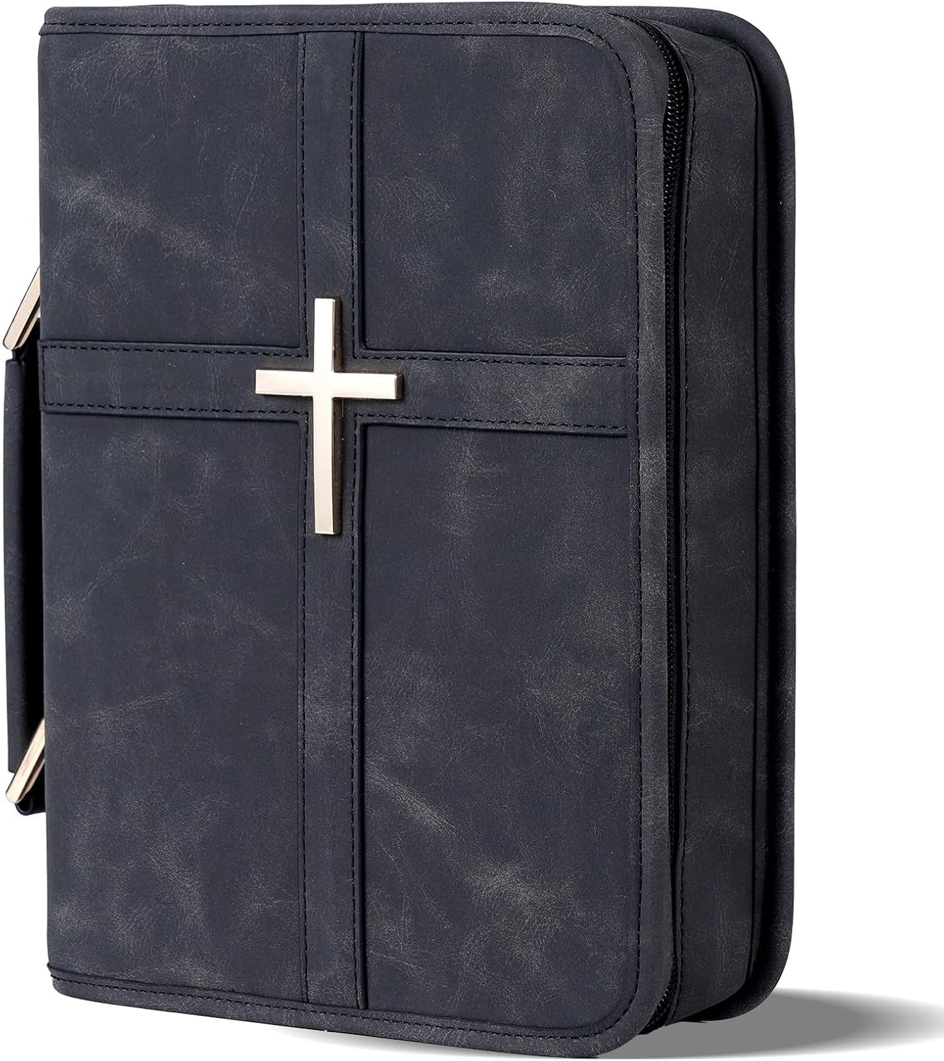 Detalle de Vegan Leather Bible Cover Case with Phone Pocket (Large) – Black Cross Design