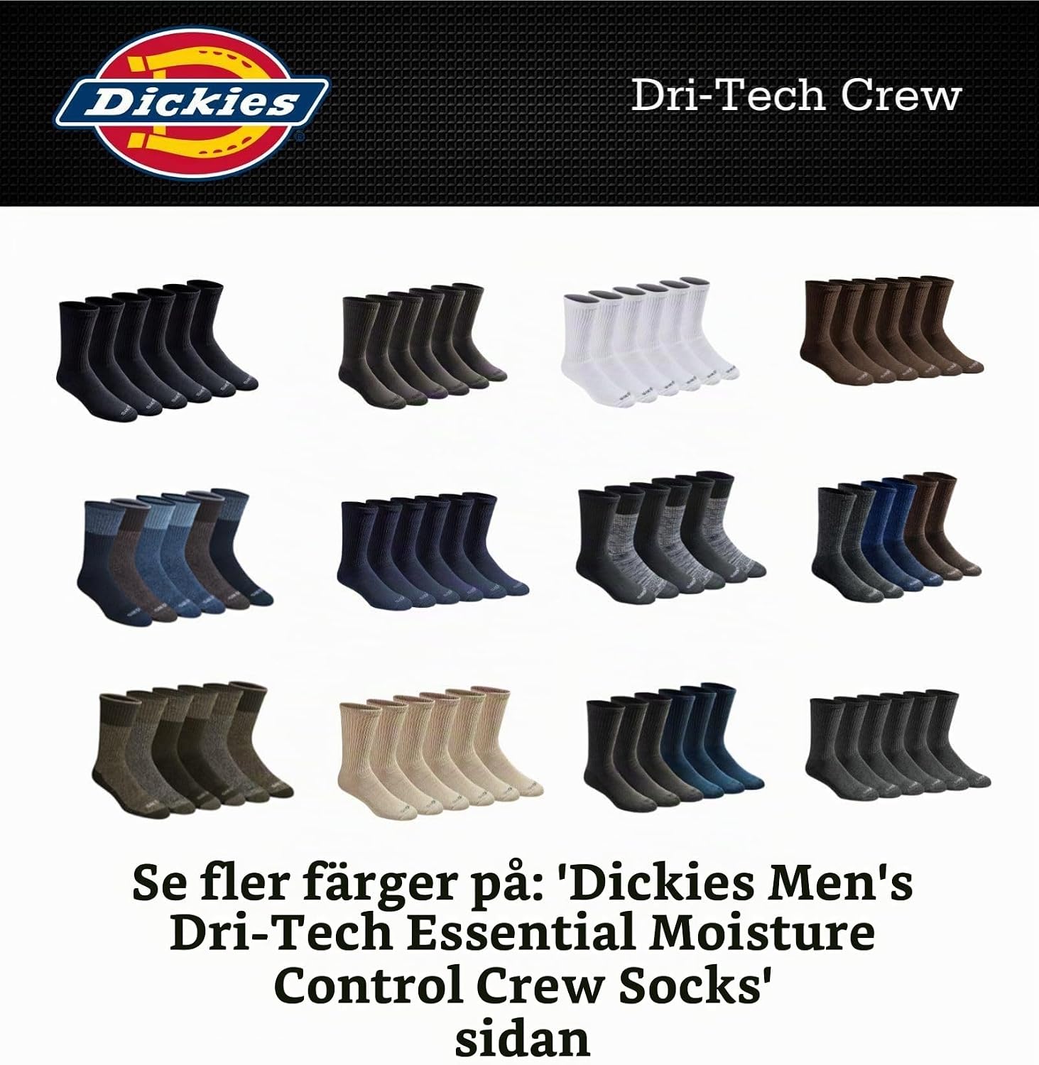 Detalle 1 de Dickies Dri-tech Original crewstrumpor med fukthantering och ventilation, 6-pack