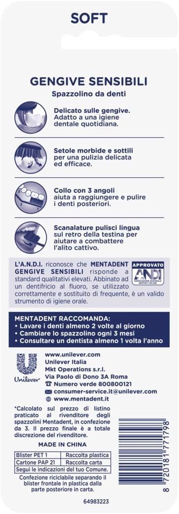 Thumbnail 1 de Mentadent Spazzolini per Gengive Sensibili 3+1 in Omaggio — Setole Morbide, Collo a 3 Angoli e Testina con Pulisci Lingua