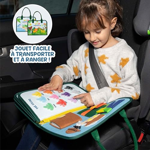 Detalle de BONNYCO Busy Board Montessori en feutre – Mallette d’activités pour motricité fine
