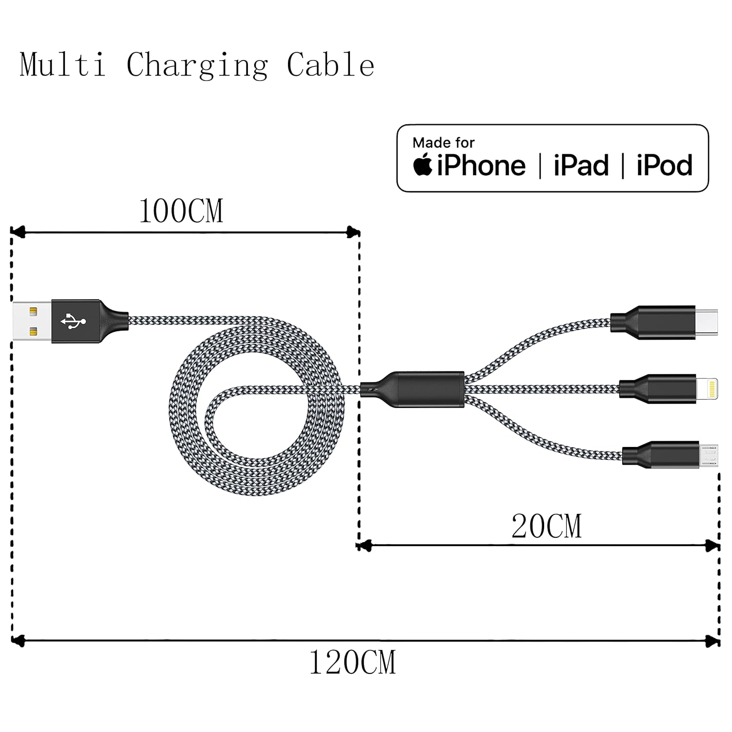 Detalle de Xnewcable 3-in-1 Multi Charging Cable 4ft, 2-Pack