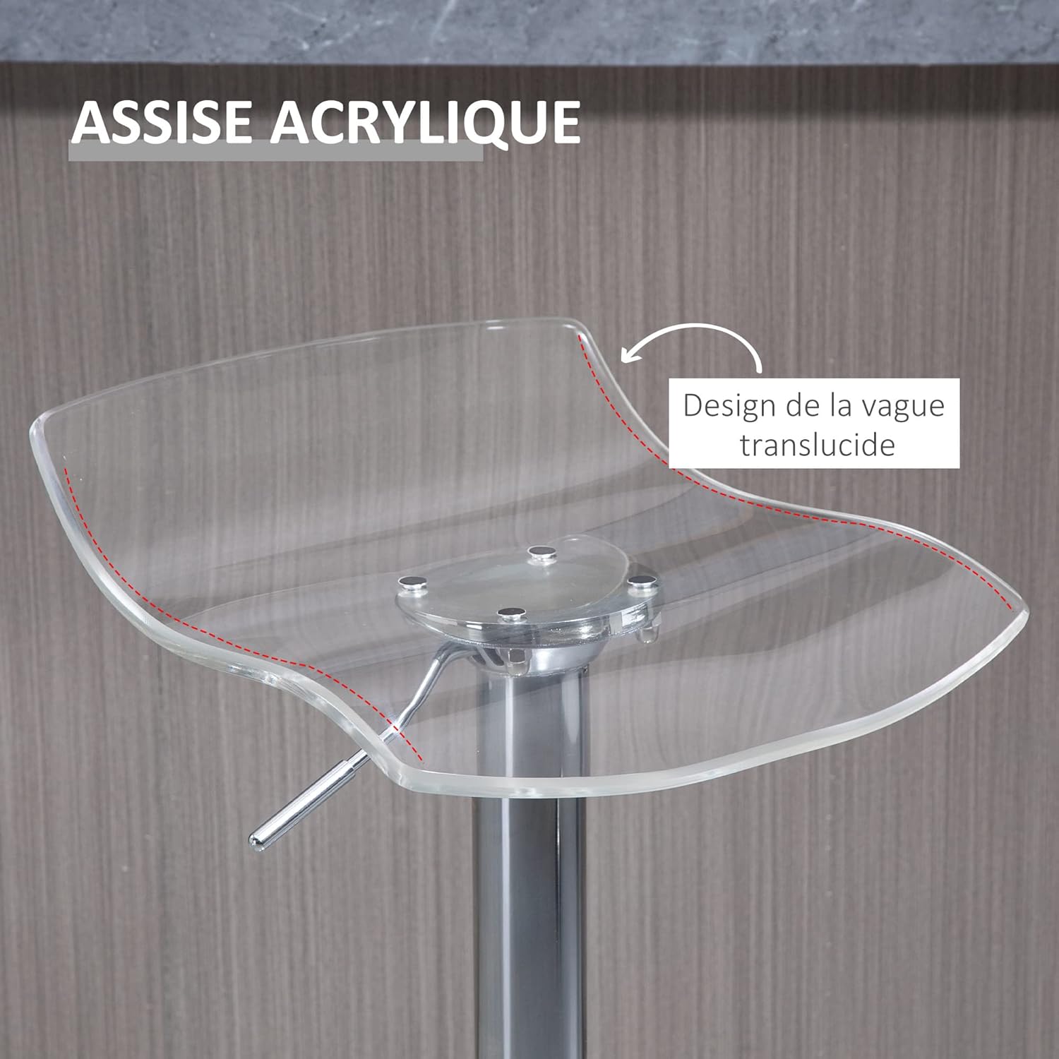 Thumbnail 3 de HOMCOM Lot de 2 tabourets de bar design transparents, assise acrylique pivotante 360° et hauteur réglable