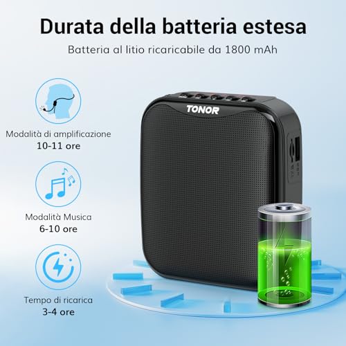 Thumbnail 4 de TONOR 15W Amplificatore Vocale Portatile: sistema PA Bluetooth con microfono wireless e clip per insegnanti e istruttori