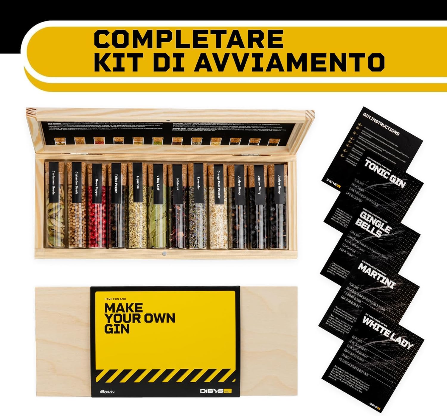 Thumbnail 6 de DIBYS Mini Kit Gin Botanico fai-da-te con 12 spezie naturali, carte ricetta e scatola in legno