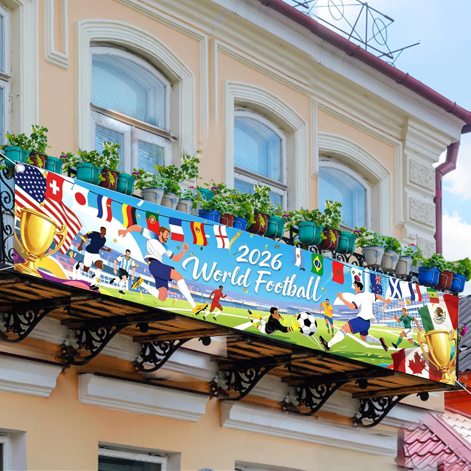 Detalle de AhfuLife Fußball Banner 300 x 60 cm – WM 2026 Deko für Innen & Außen