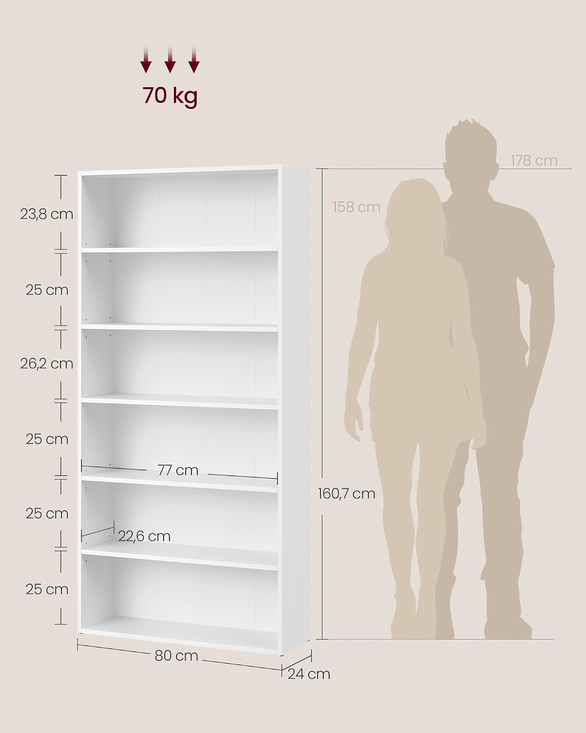 Detalle de VASAGLE CUSTOS Collection LBC412W01 6-Tier Adjustable Bookcase, Cloud White