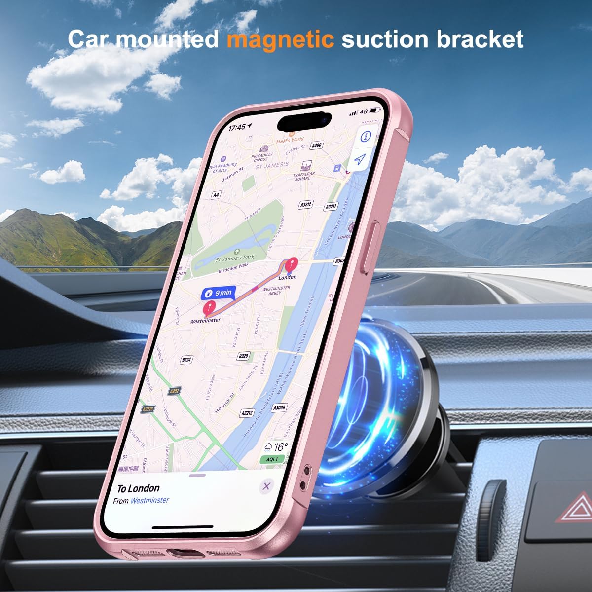 Detalle de SKYLMW Magnetic O-Ring Kickstand Case for iPhone 13 & iPhone 14 (6.1-inch) with Mag-Safe, Rose Gold