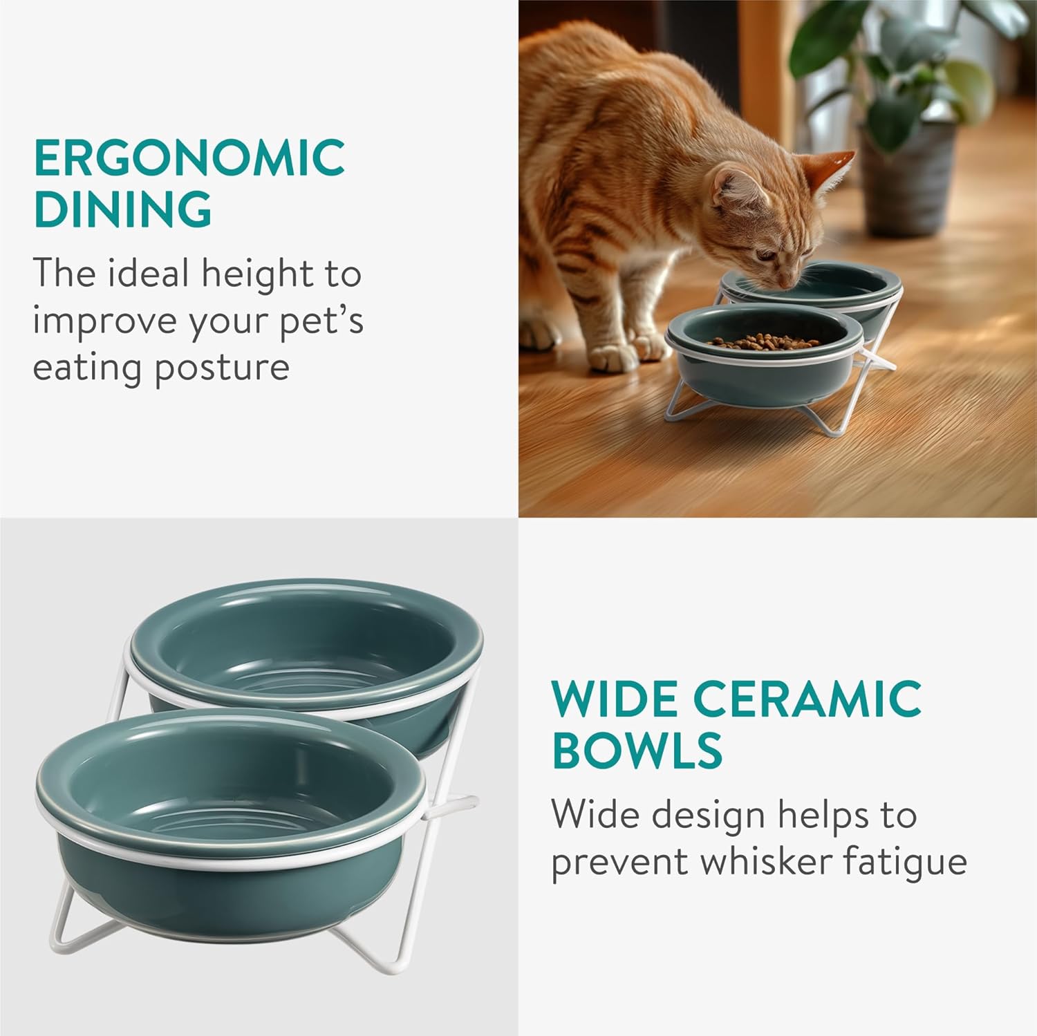 Thumbnail 2 de Navaris Raised Cat Bowls (Set of 2) – Ceramic dishes with metal stand for cats and dogs