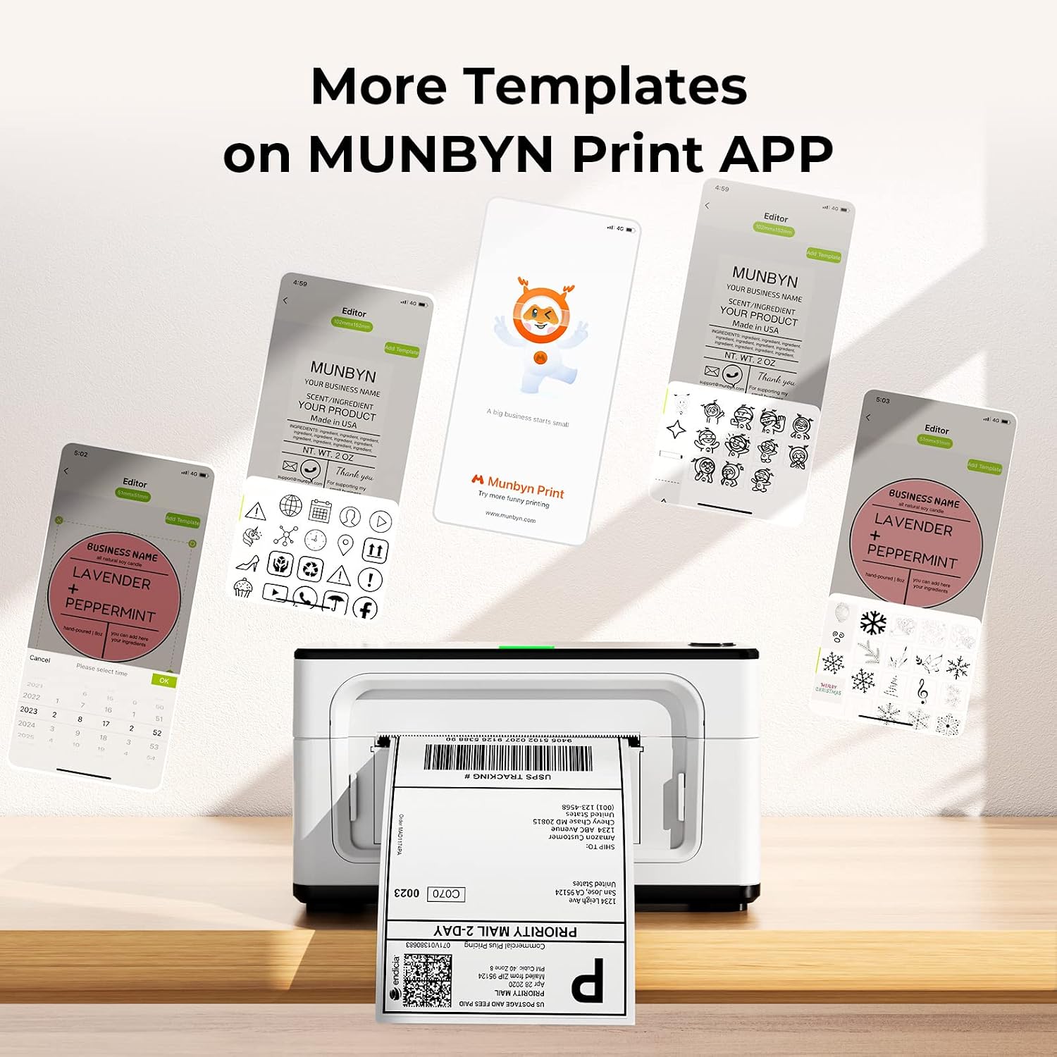 Detalle de MUNBYN Bluetooth 4x6 Desktop Thermal Label Printer (USB & iOS/Android) for shipping labels