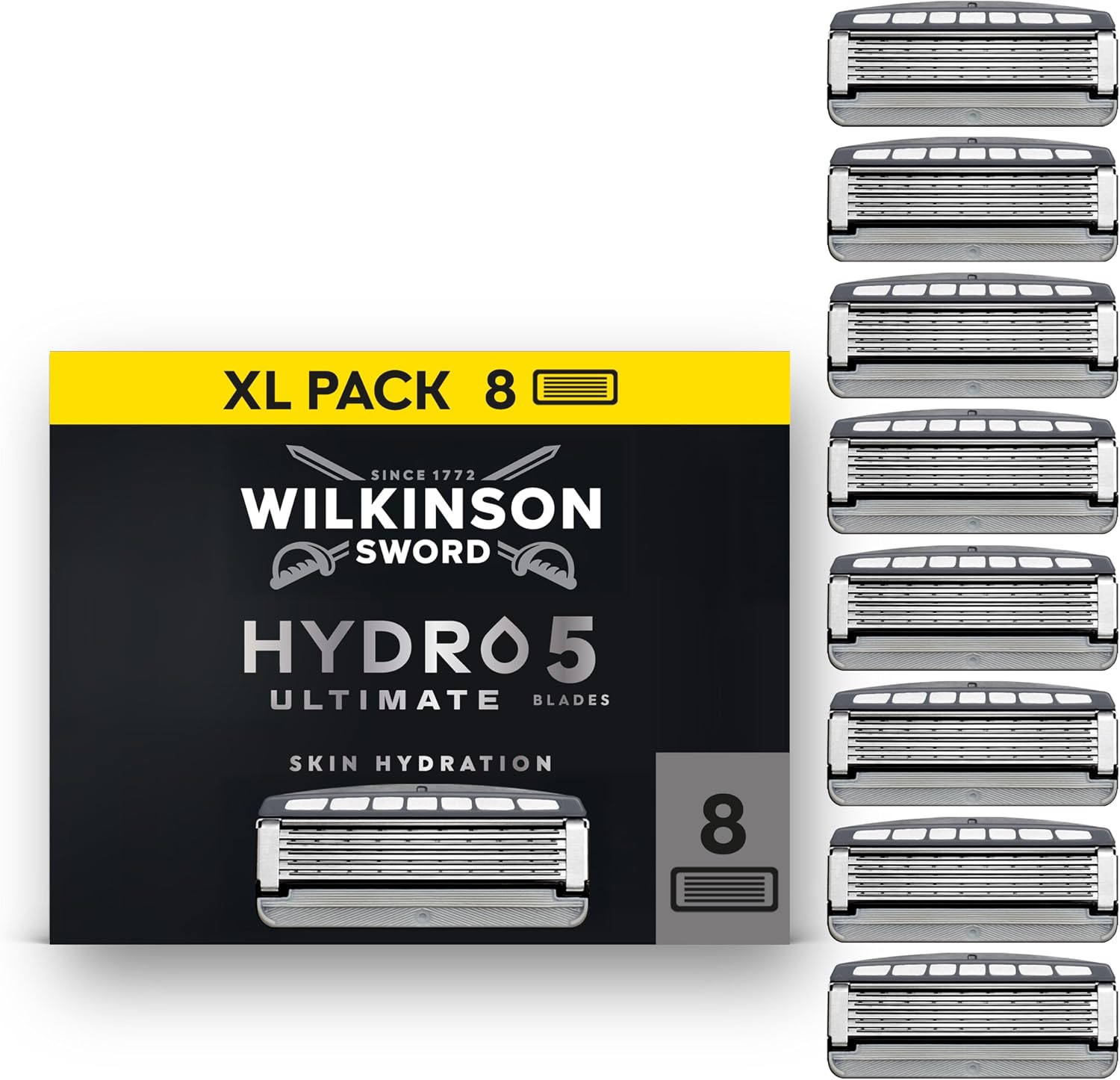 Detalle de Wilkinson Sword Hydro 5 Ultimate Razor Refills (8 Refills) with Hyaluronic Acid and Carbon-Coated Blades