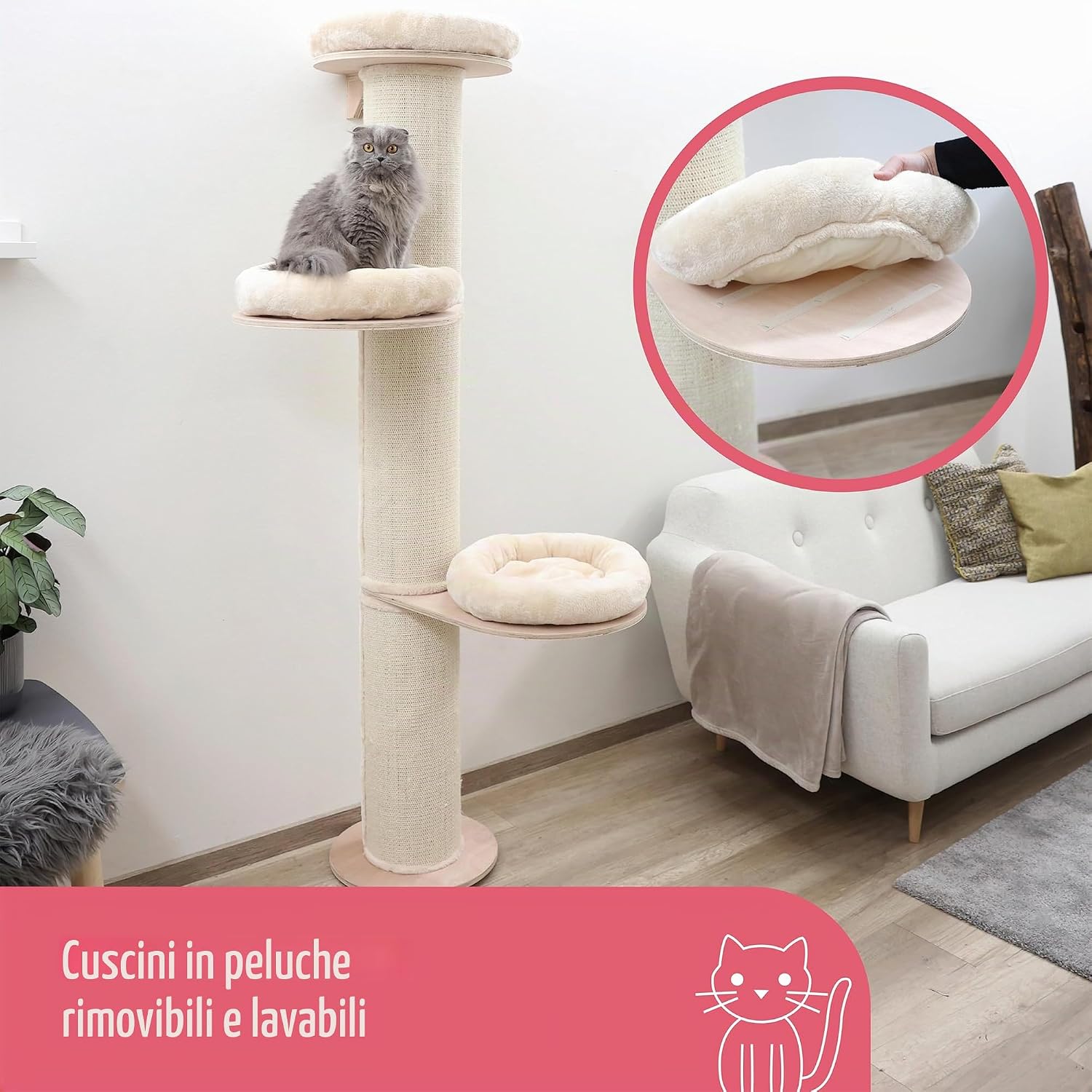 Detalle 2 de Kerbl Pet Tiragraffi Dolomit Tower Ø38cm, Altezza 187 cm – Beige