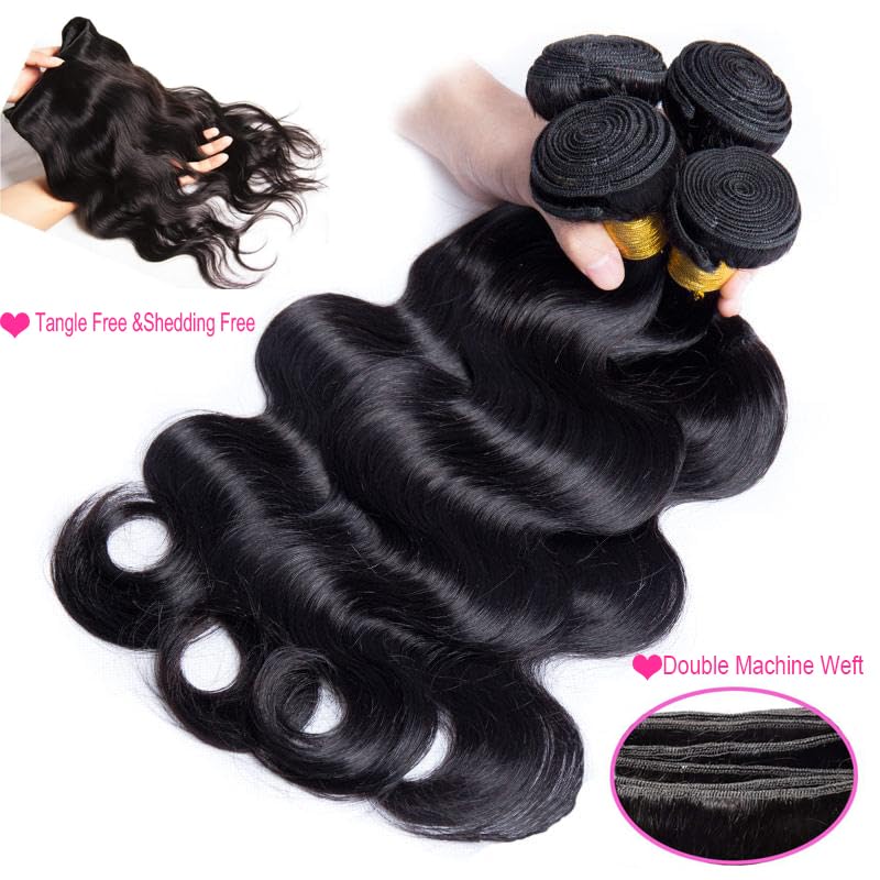 Detalle de Caplina 16A Body Wave Human Hair Bundles (16–22 Inch) — 4 Bundles, Natural Black