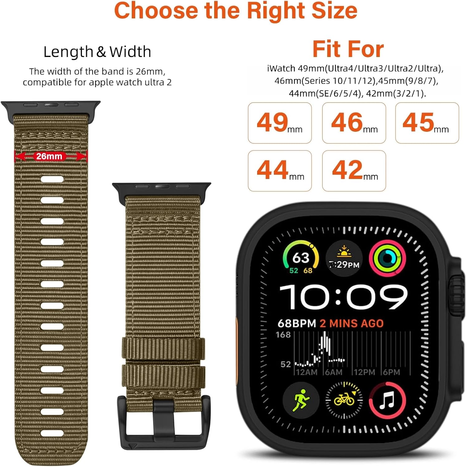 Detalle de Nylon Watch Band for Apple Watch Ultra 3/2/1 (49mm/46mm/45mm/44mm/42mm) — Breathable Adjustable Loop Strap