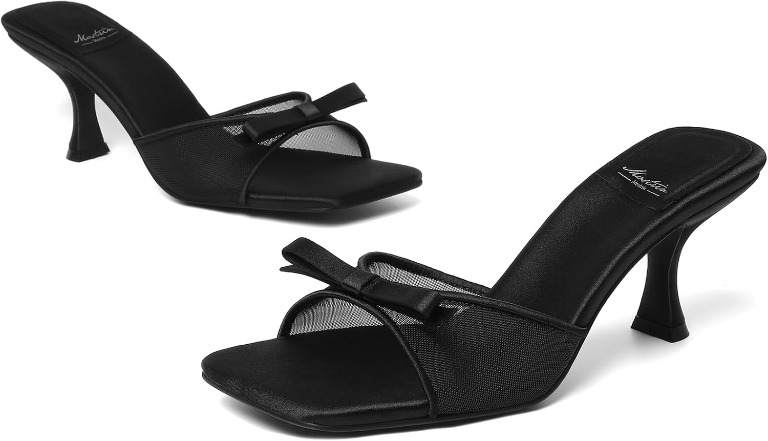 Detalle de Mostrin Kitten Heels for Women: Round Toe Bow Mules, 3-Inch Open-Toe Backless Sandals