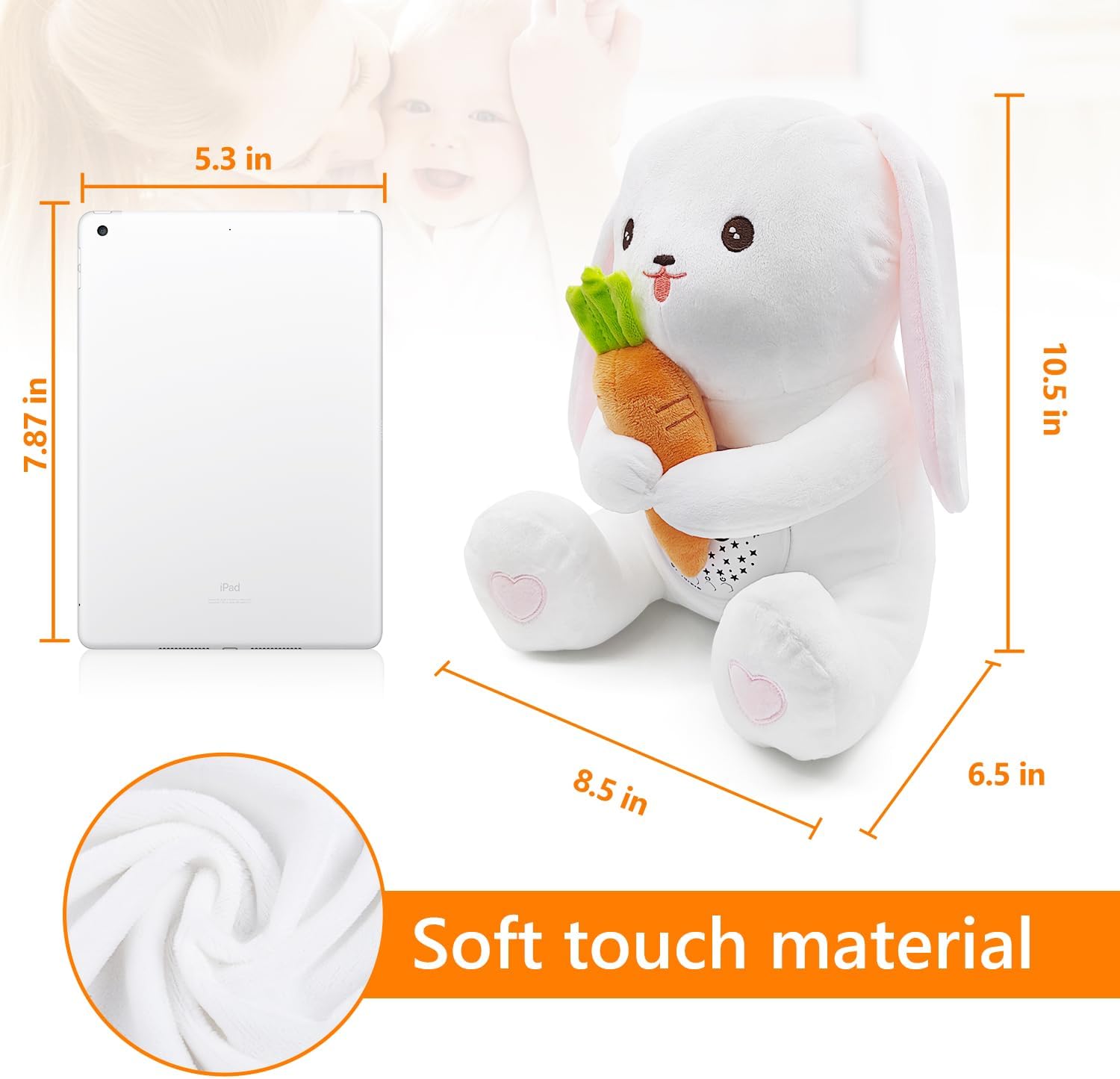 Detalle de APUNOL Peluche per la nanna con carillon, sensore di pianto e proiettore di stelle ricaricabile USB