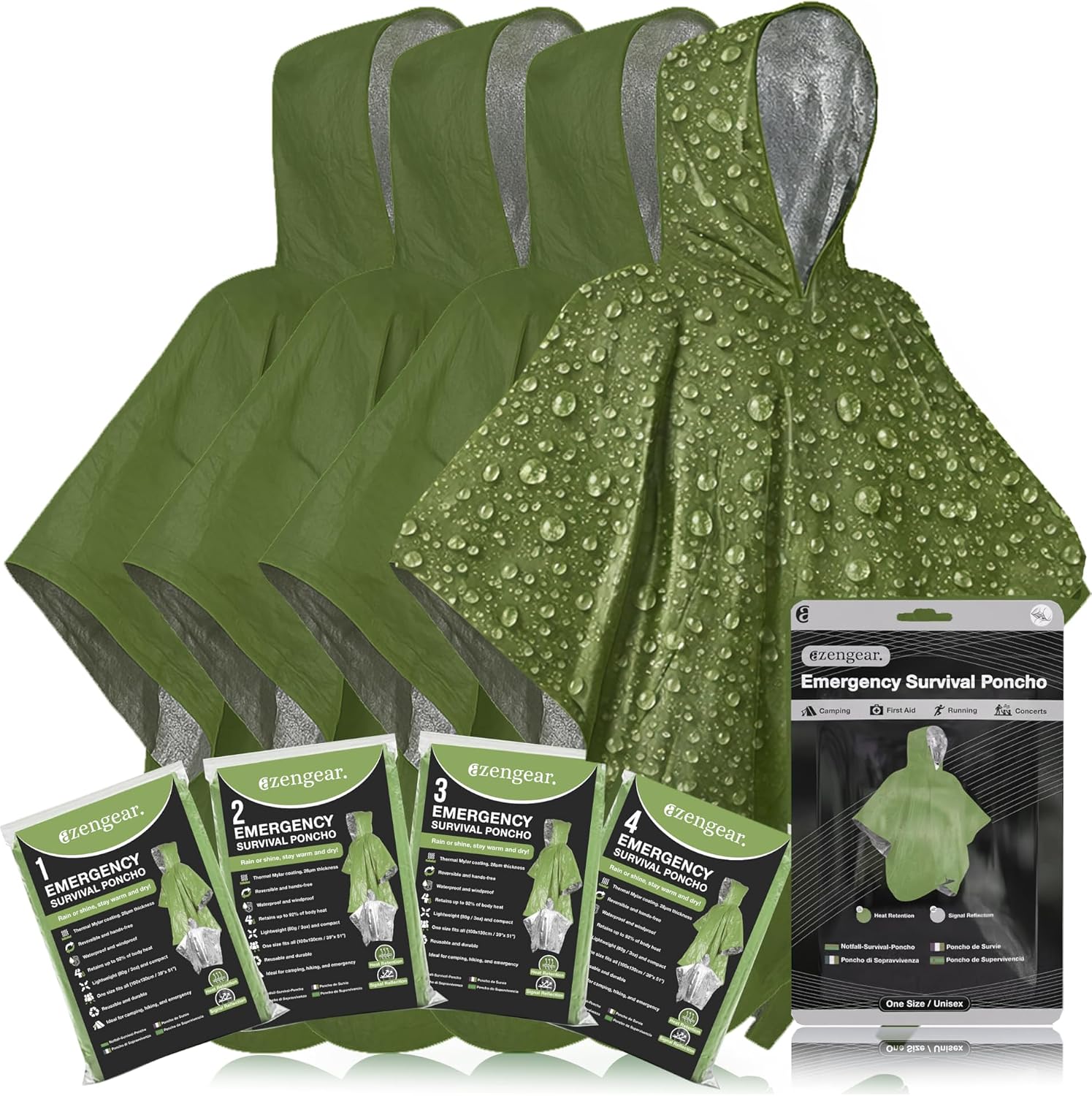 Thumbnail 6 de aZengear Poncho di emergenza e sopravvivenza (4 pezzi) in mylar, impermeabile e antivento, arancione