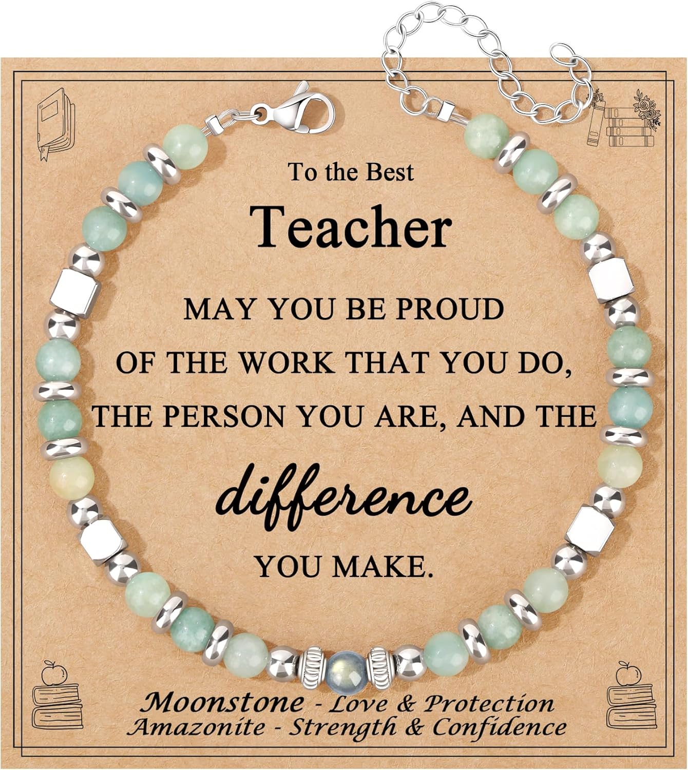 Joycuff Gifts for Women Moonstone Bracelet with Amazonite and Stainless Steel Beads