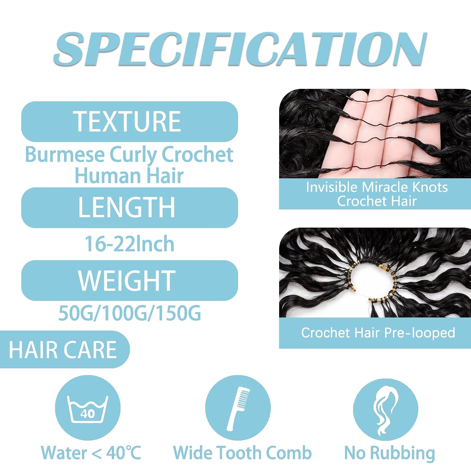 Thumbnail 3 de Burmese Curly Feather Crochet Hair: Knotless, Pre-Separated 18 Inch Bundle for Easy, Lightweight Install