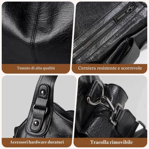 Thumbnail 4 de Mabecol borsa donna shopper in PU nero, capiente con tracolla regolabile