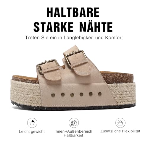 Detalle de Zaxunai Sandalias Mujer con Doble Hebilla y Plataforma de Corcho – Zuecos Mules de Verano