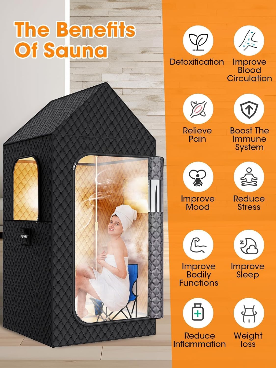 Thumbnail 1 de MQFORU Portable Steam Sauna (195 x 90 x 90 cm) with 3L & 1200W Steamer, Remote Control, Folding Chair, Mat & Foot Massager