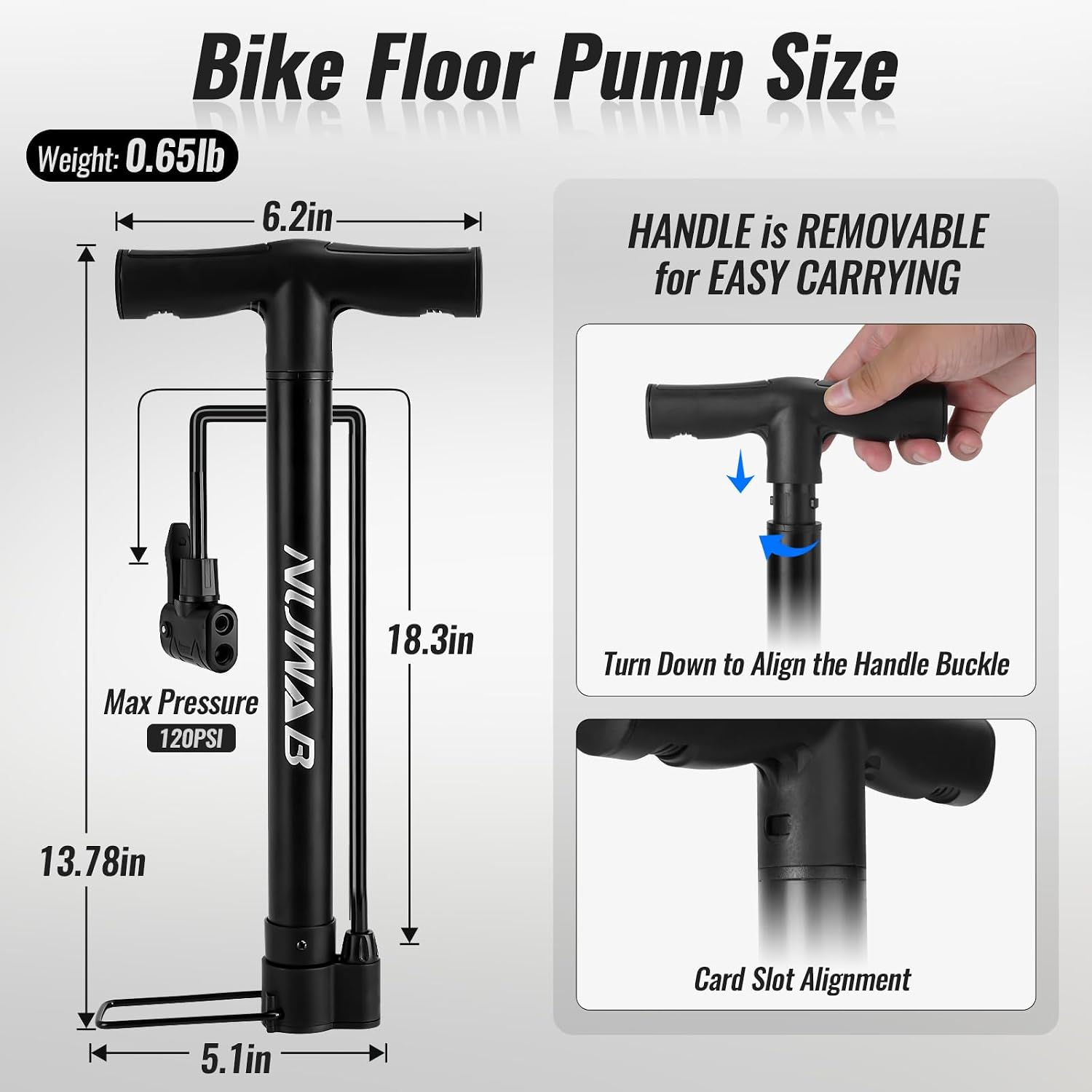 Detalle de NUWAB Bike Floor Pump: Portable, Wide-Valve Compatibility for Bikes, Balls and More