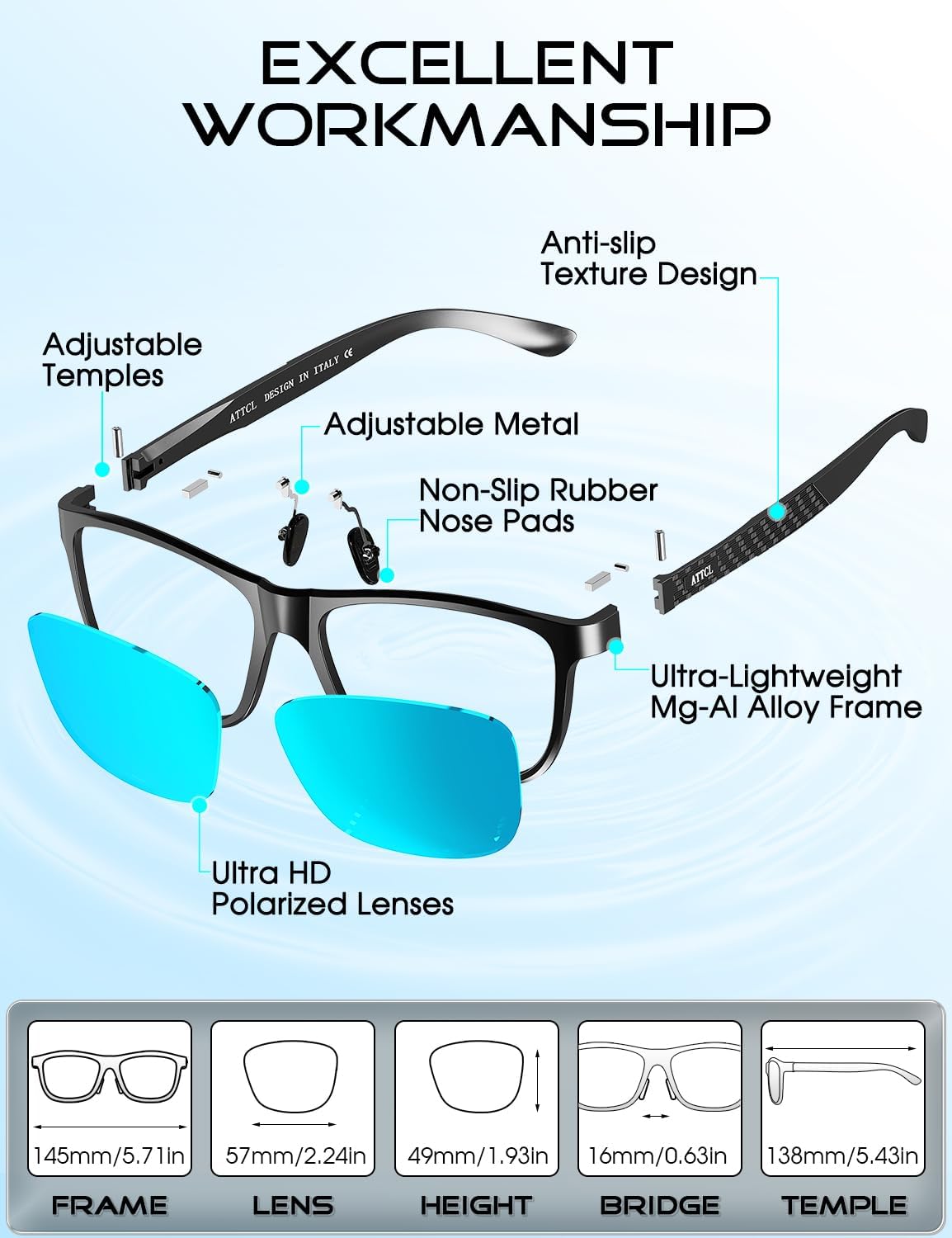 Thumbnail 4 de ATTCL Polarised Sunglasses for Men with UV400 Protection and HD TAC Lenses (Square Driving Shades)