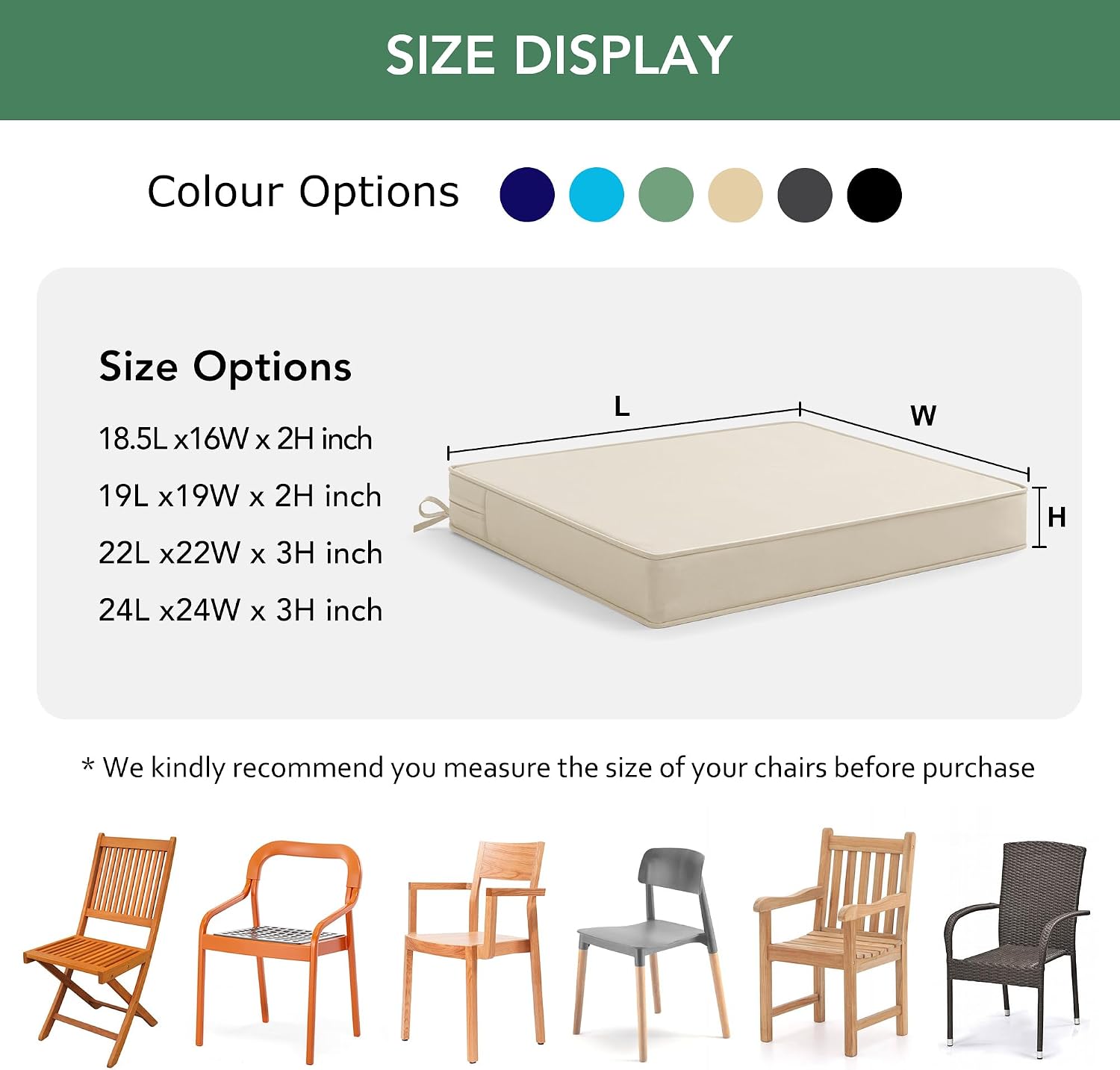 Detalle 2 de Summsun Outdoor Chair Cushions 18.5 x 16 x 2 Inches