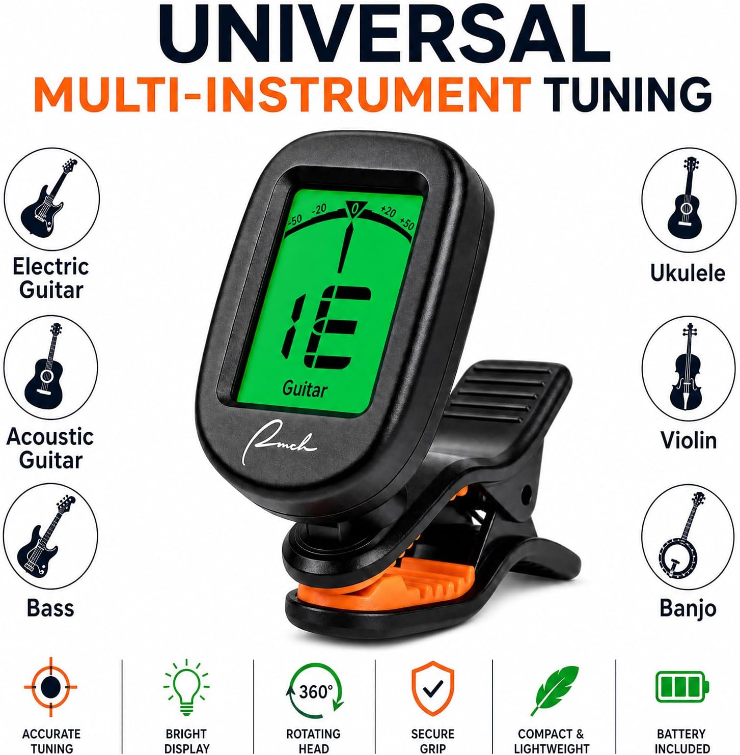 Thumbnail 1 de Ranch Clip-On Tuner for Guitar, Bass, Ukulele, Violin, Banjo — Chromatic