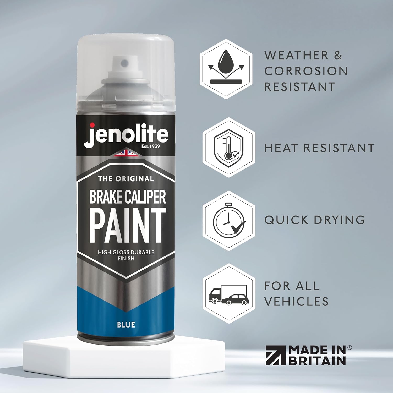 Detalle 2 de JENOLITE Bremssattellack Blau (Bremssattelfarbe) hitzefester Thermolack für Bremsklötze – 3× 400 ml