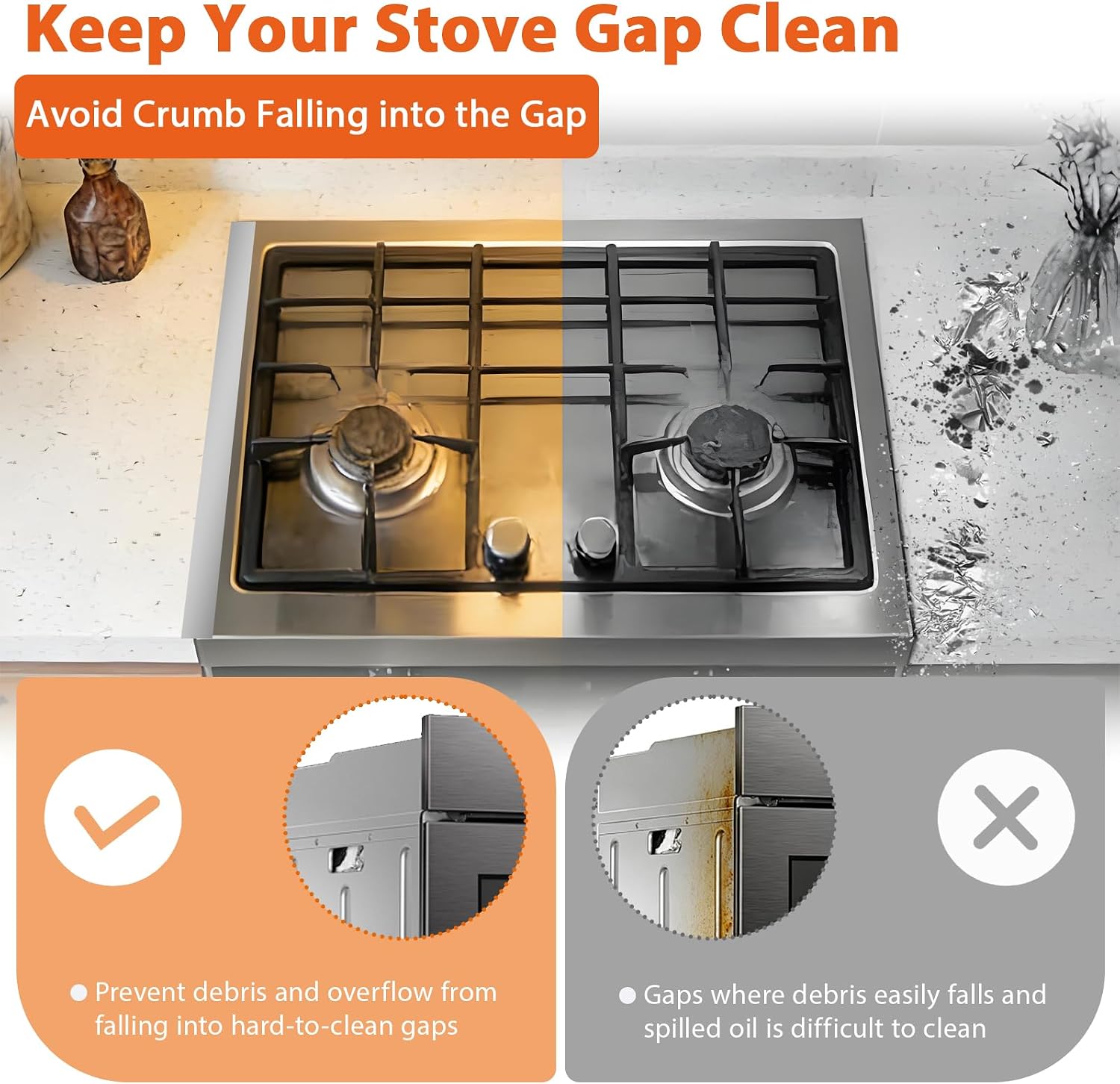 Detalle de DVYY T Design Stove Gap Cover Silver, Adjustable Stainless Steel Filler