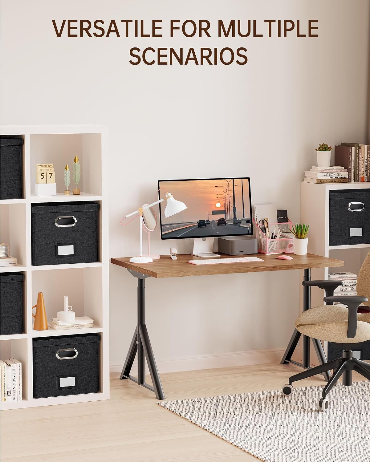 Detalle de Oterri AM03118 File Organizer, Foldable Black Linen Box for Letter and Legal Files