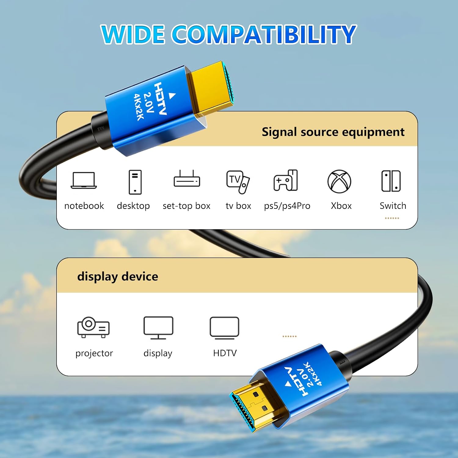 Detalle de Herfair 4K HDMI Cable 3m - Ultra High Speed, Gold Plated, ARC, 18Gbps, 4K@60Hz